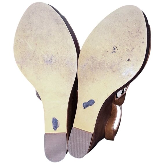 BP Brown Strappy Open Peeop Toe Wedge Sandals Sz 8 M Womens Brown - Picture 8 of 9